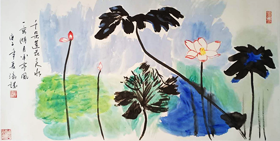 左濠诚作品7《千朵莲花三尺水 一弯明月半亭风》